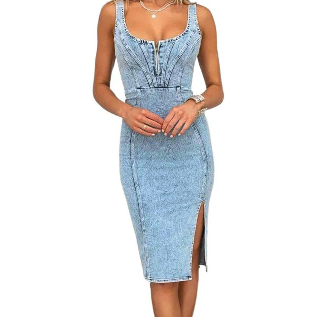 Utcoco Denim Dress For Women Sleeveless Side Slit Bodycon Midi Jean Dresses For Women 2026