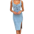 Utcoco Denim Dress For Women Sleeveless Side Slit Bodycon Midi Jean Dresses For Women 2026
