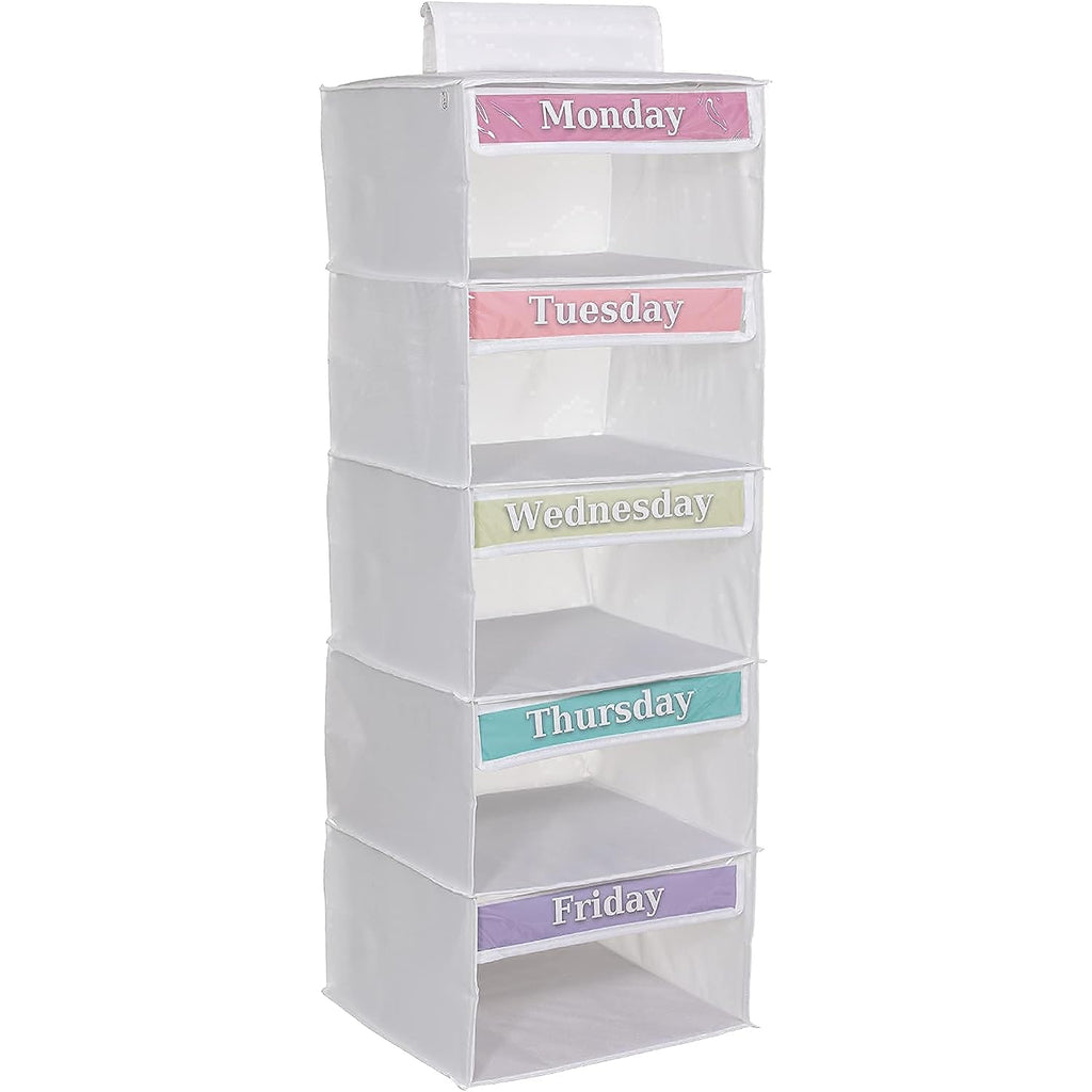 Three Sweet Peas Co Monday Through Friday Hanging Weekly Clothes Organizer For Kids