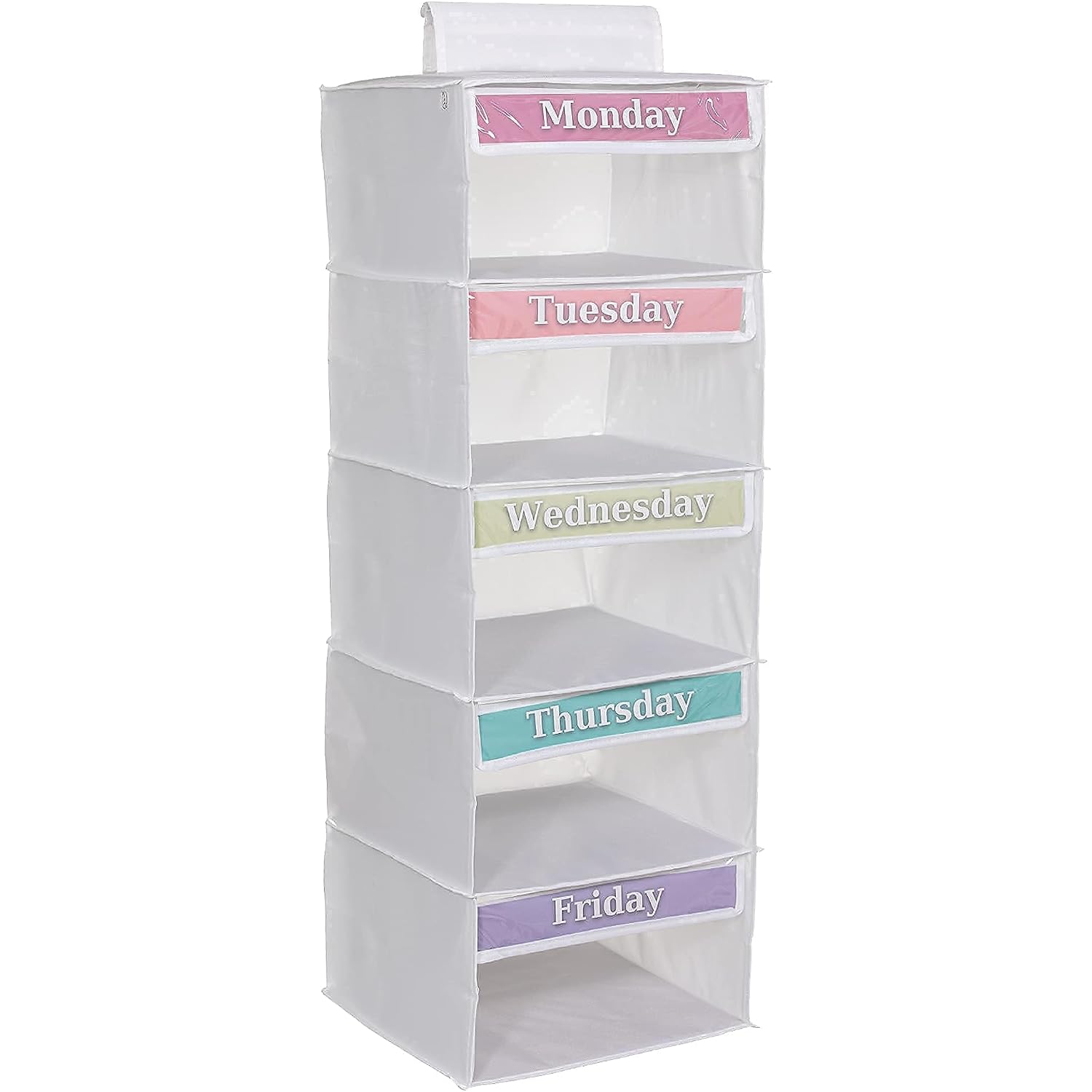 Three Sweet Peas Co Monday Through Friday Hanging Weekly Clothes Organizer For Kids