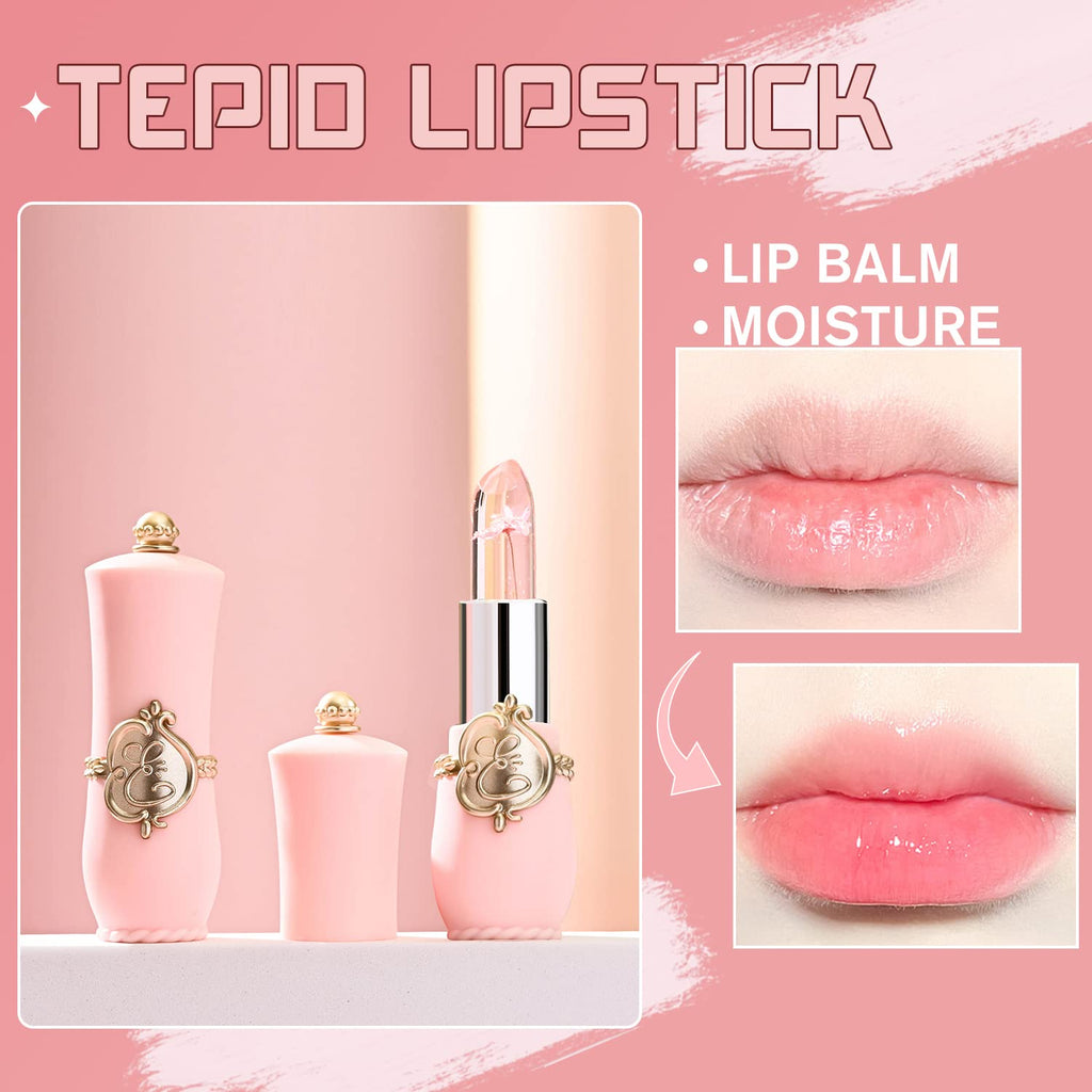 Bestland 3 Pcs/Set Flower Jelly Lipstick Set Temperature Change Moisturizer Long Lasting Nutritious Balm Magic Color Change Lip Gloss (3Pcs Flower Jelly Lipstick 010203)