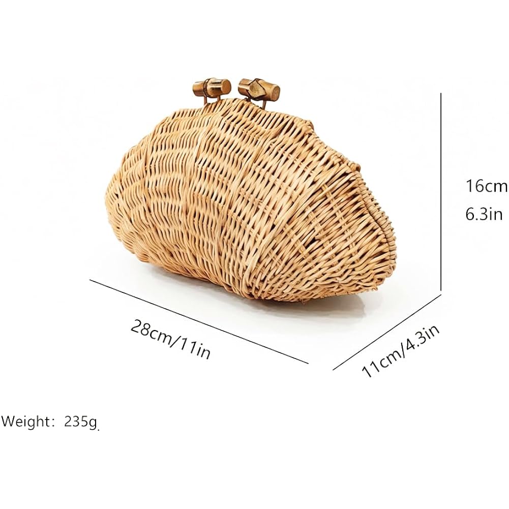 Cuxva Handwoven Shell Rattan Clutch For Women Summer Beach Straw Bags Sea Shell Clutch Purse