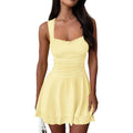 Miyieonz Women'S Square Neck Ruffle Hem Mini Dresses Ruched Waist Slim Sleeveless Corset Dress For Women Short Party Dress