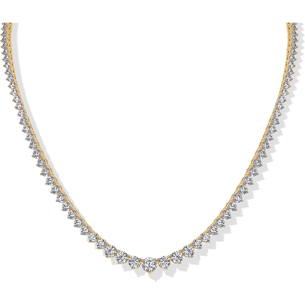 PAVOI 14K Gold Plated Graduated Tennis Necklaces for Women - Cubic Zirconia Tennis Necklace for Brides & Bridesmaids - Simulated Diamond Chain Trendy Wedding Jewelry