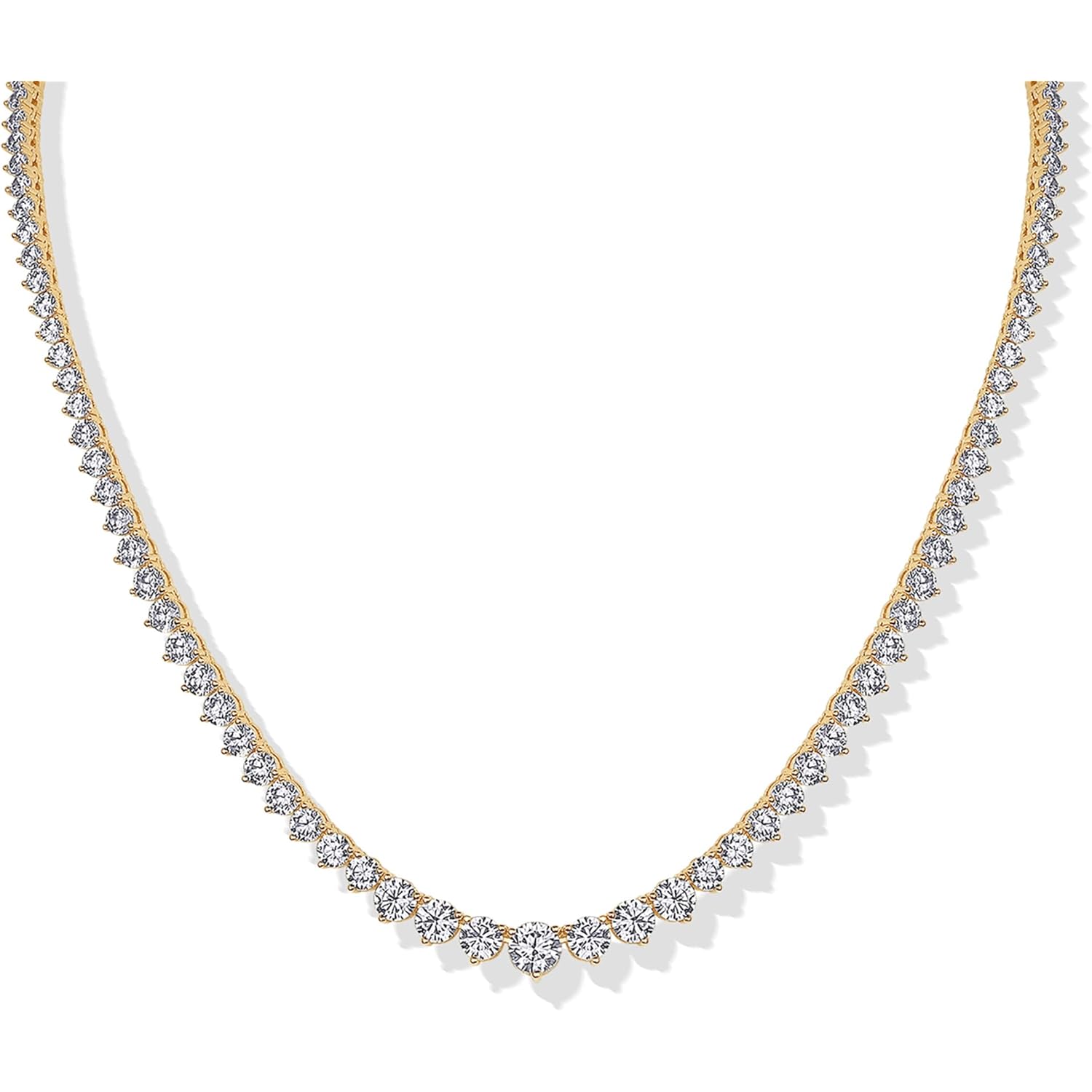 PAVOI 14K Gold Plated Graduated Tennis Necklaces for Women - Cubic Zirconia Tennis Necklace for Brides & Bridesmaids - Simulated Diamond Chain Trendy Wedding Jewelry