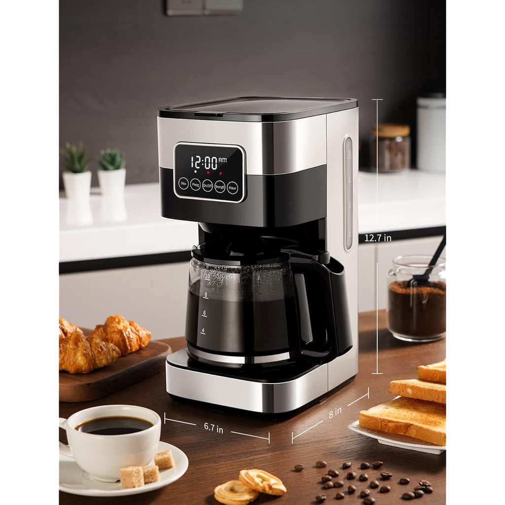 SHARDOR 10-Cup Programmable Coffee Maker, Regular & Strong Brew Drip Coffee Machine for Home and Office, Auto Shut Off, Permanent Filter, Silver