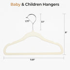 Kids Velvet Hangers, 50 Pack, 11.8 In Non-Slip Baby & Toddler Clothes Hangers, Baby Felt Hangers With Notches & 360° Swivel Hooks For Space-Saving, Beige