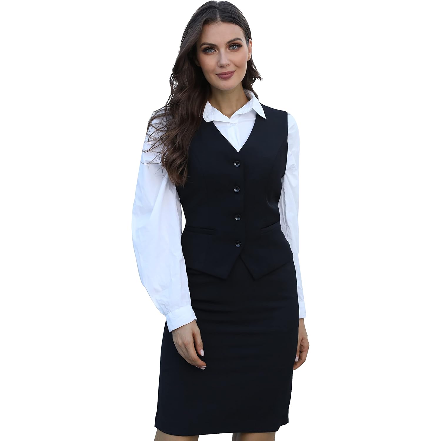V Vocni Women'S Fully Lined 4 Button V-Neck Economy Dressy Suit Vest Waistcoat