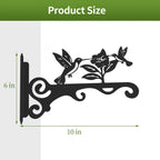 Elegant Bird Pattern Wall Hooks - 10/12/14 Inch Metal Plant Hangers For Indoor & Outdoor - Rust-Resistant Bracket For Plants, Feeders, Chimes, Lanterns (2, Black, 10 Inch)