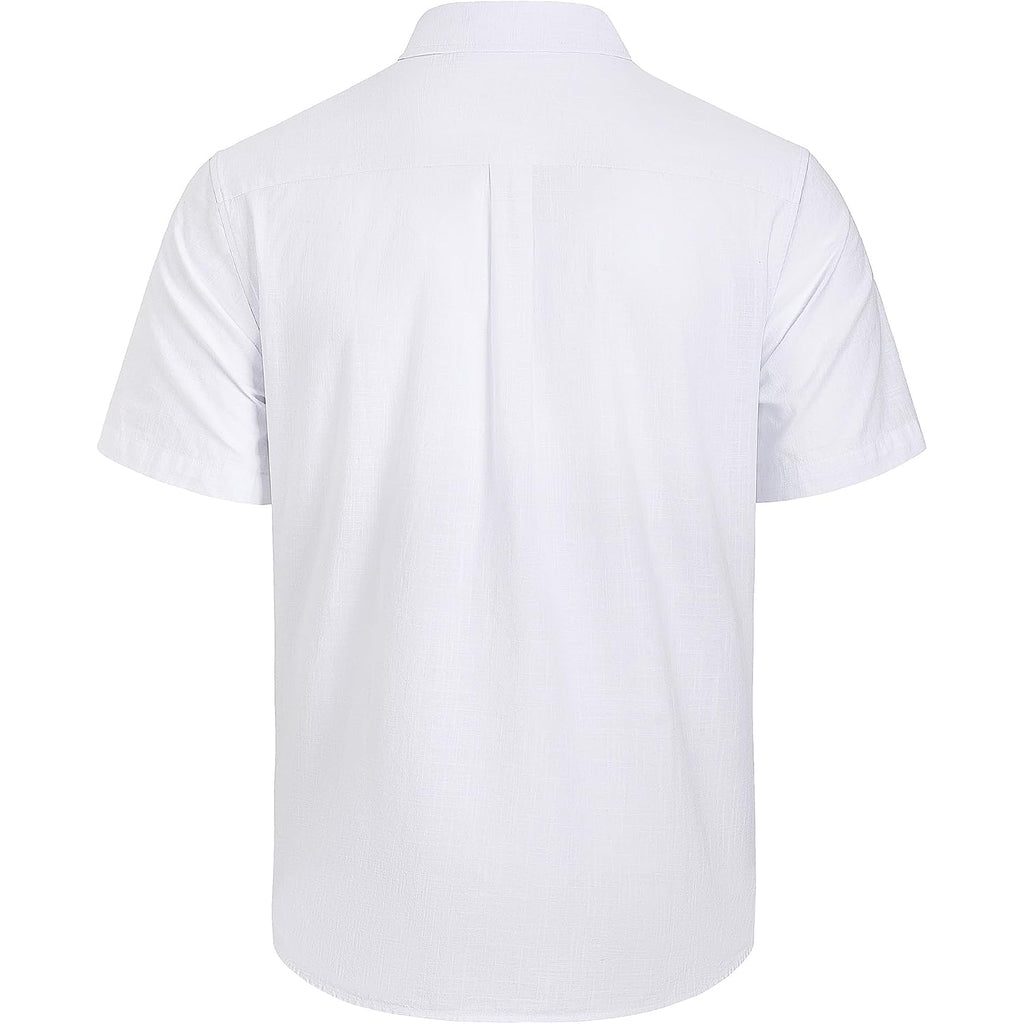 Mens Linen Shirts Short Sleeve Button Down Shirt Casual Cuban Guayabera Lightweight Summer Beach Solid Tops