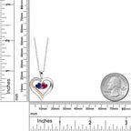Gem Stone King 2-Heart Couple Name Engraved Pendant Necklace For Women | 925 Sterling Silver and 10K Yellow Gold | Customized and Personalized | Gemstone Birthstone and Lab Grown Diamond | 18 Inch