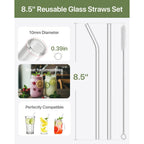 18-Pack Glass Straws, Reusable Clear Glass Drinking Straws Set, 8.5 Inch X 10Mm - Includes 8 Straight And 6 Bent With 4 Straw Cleaner Brush, Perfect For Smoothies, Milkshakes, Juice, Tea