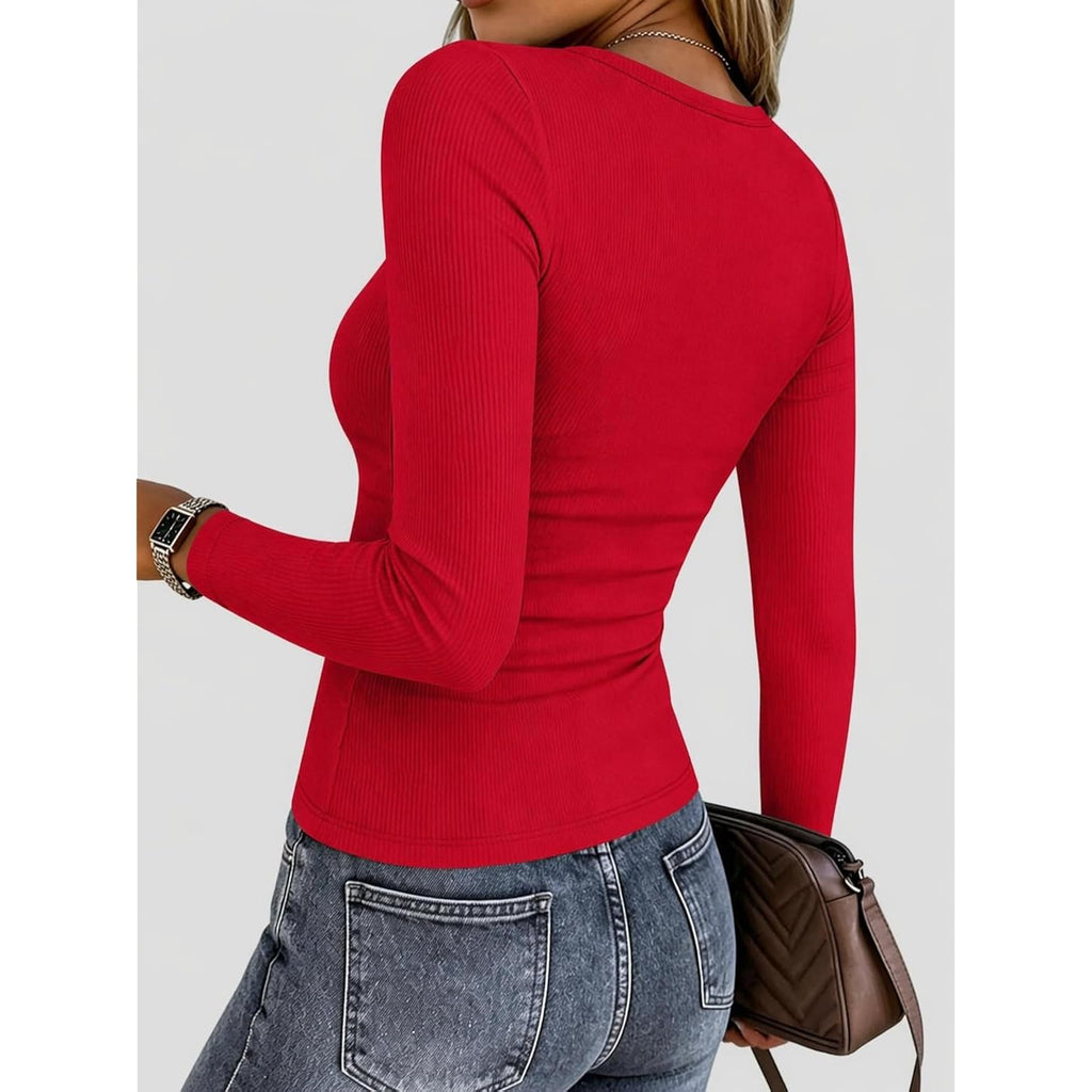 Zeagoo Women Long Sleeve Tops Crewneck Ribbed Knit Fitted Tshirts Dressy Casual Basic Tee 2026 Summer Fall Clothes
