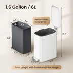 Cesun Slim Bathroom Trash Can With Lid Soft Close, 6L/1.6 Gallon Stainless Steel Small Garbage Can With Foot Pedal And Removable Inner Bucket, Slim Wastebasket For Bathroom, Office, Toilet (White)