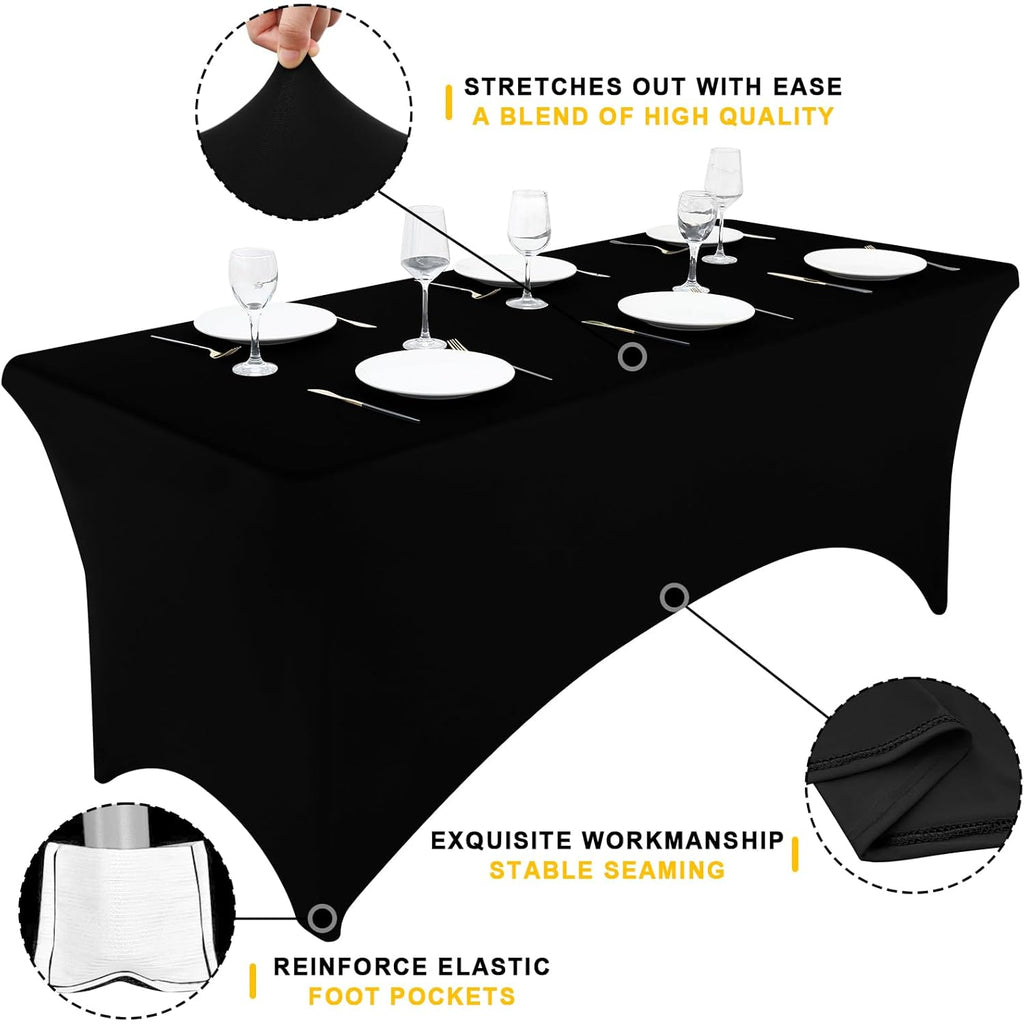 Smiry 2 Pack Spandex Table Cloth 6FT, Elastic Fitted Stretch Tablecloths, Washable and Wrinkle Free Rectangular Patio Table Cover for Outdoor, Wedding, Banquet & Parties (Black, 72Lx30Wx30H Inch)