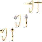 925 Sterling Silver 14K Gold Plated Huggie Half Hoop Earrings — Sleep-Friendly Poke-Free Hypoallergenic Stackable Earring — Comfortable & All Day Wear