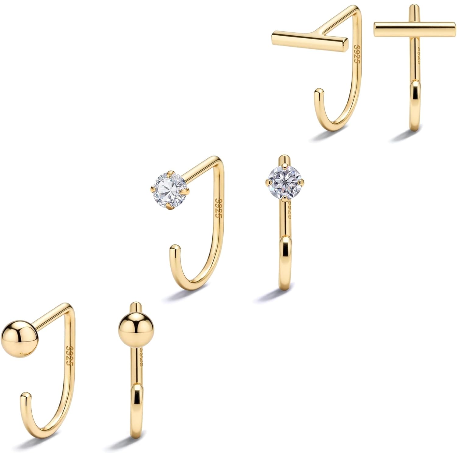 925 Sterling Silver 14K Gold Plated Huggie Half Hoop Earrings — Sleep-Friendly Poke-Free Hypoallergenic Stackable Earring — Comfortable & All Day Wear