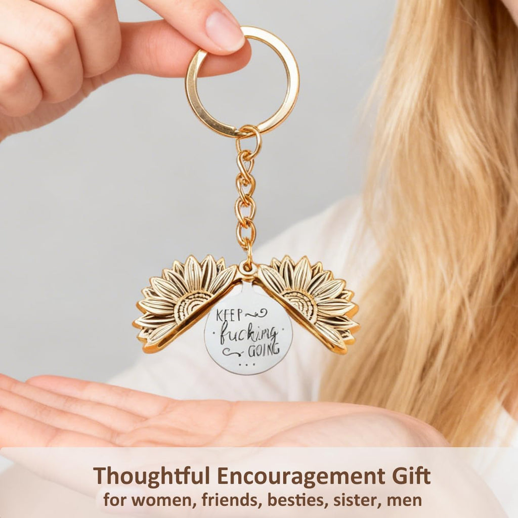 Inspirational Keep Going Sunflower Keychain, Encouragement Motivational Gift for Women Men Friends Family Coworkers