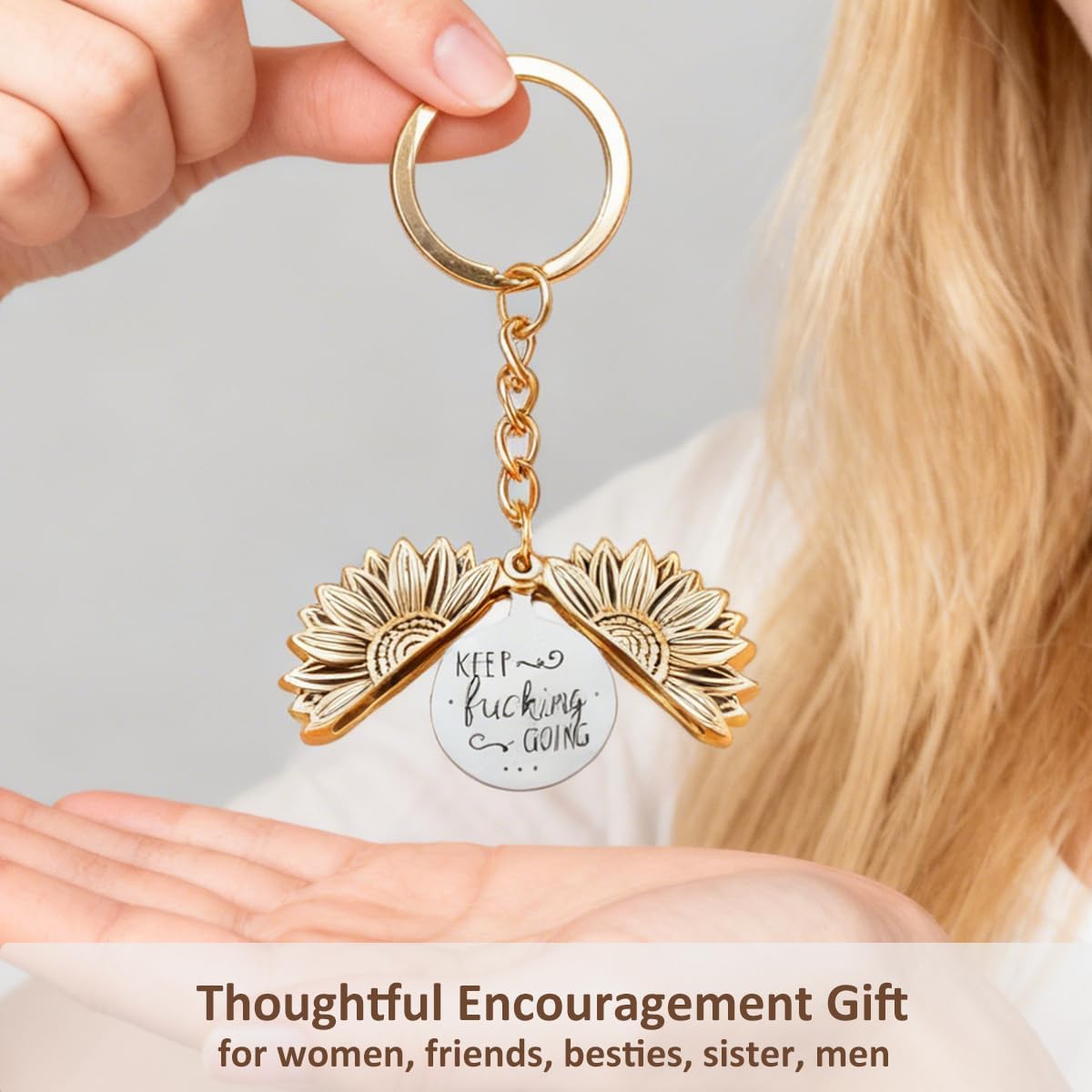 Inspirational Keep Going Sunflower Keychain, Encouragement Motivational Gift for Women Men Friends Family Coworkers