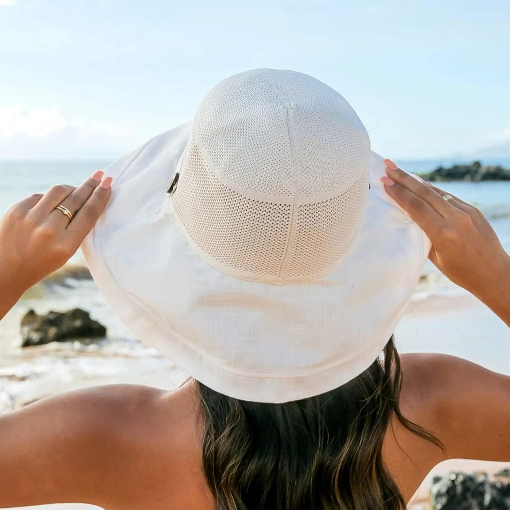 Women Summer Sun Hat Floral Beach Hat Wide Brim UV Protection Packable Bucket Cap for Vacation Travel Beige