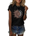 MaQiYa Womens Graphic Tees Summer Vintage Short Sleeve Cotton Moon and Sun Printed T Shirts Tops Black