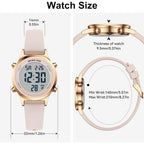Golden Hour Waterproof Women'S Digital Sports Watches With Silicone Strap, Alarm Calendar Stopwatch Chronograph 32Mm Rose Gold Case