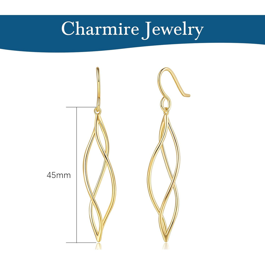 Gold Dangle Earrings 14K Gold Earrings for Women Dangling Earring Sleek Minimalist Twisted Lines Drop Earring for Women Trendy