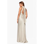 Xscape Women'S Satin Mock Neck Halter Floor Length Dress