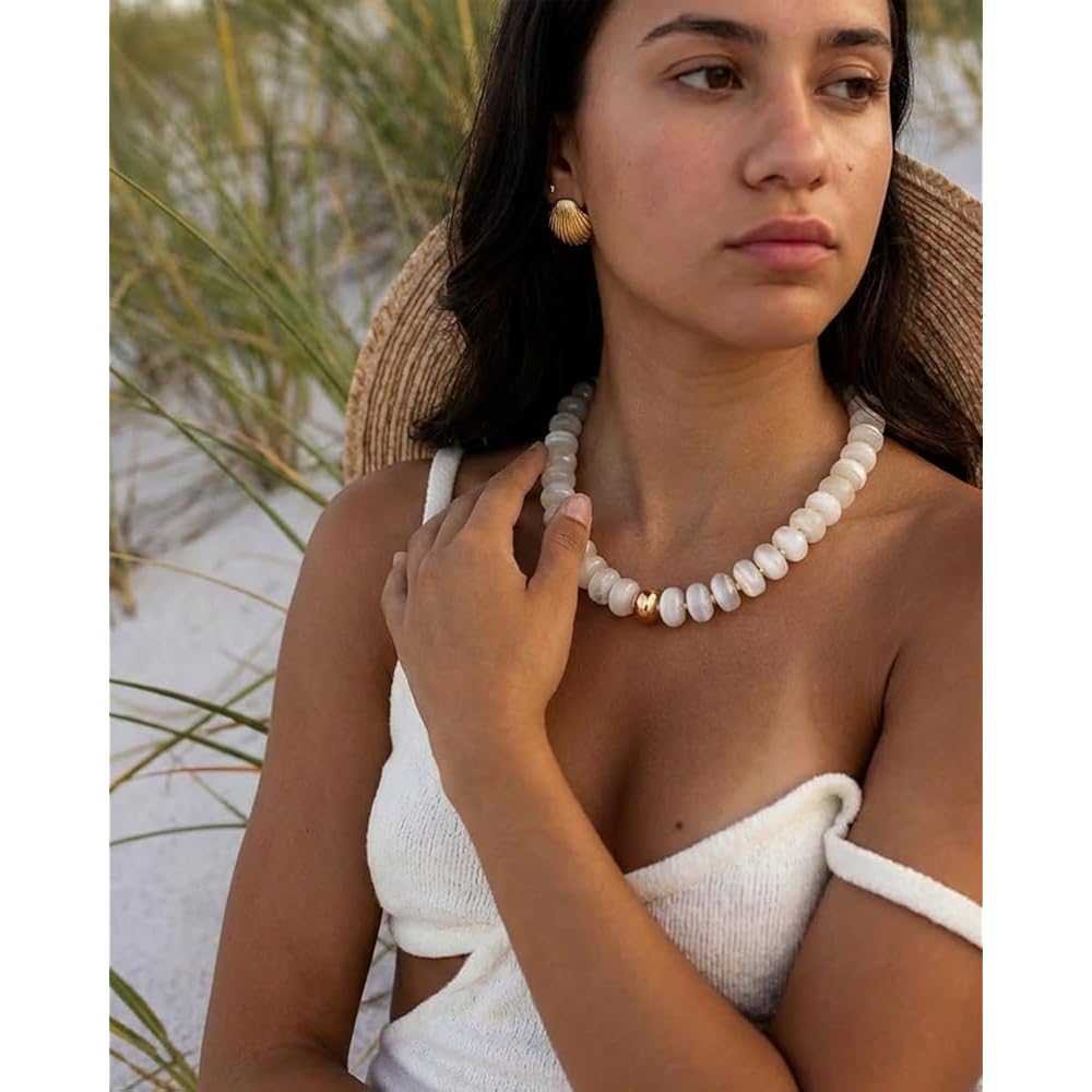 Mothers Day Gifts Chunky Beaded Choker Necklace for Women Statement Necklace with Gold Accent Adjustable Beach Summer Jewelry Trendy Boho Necklaces in Multiple Colors y2k Jewelry