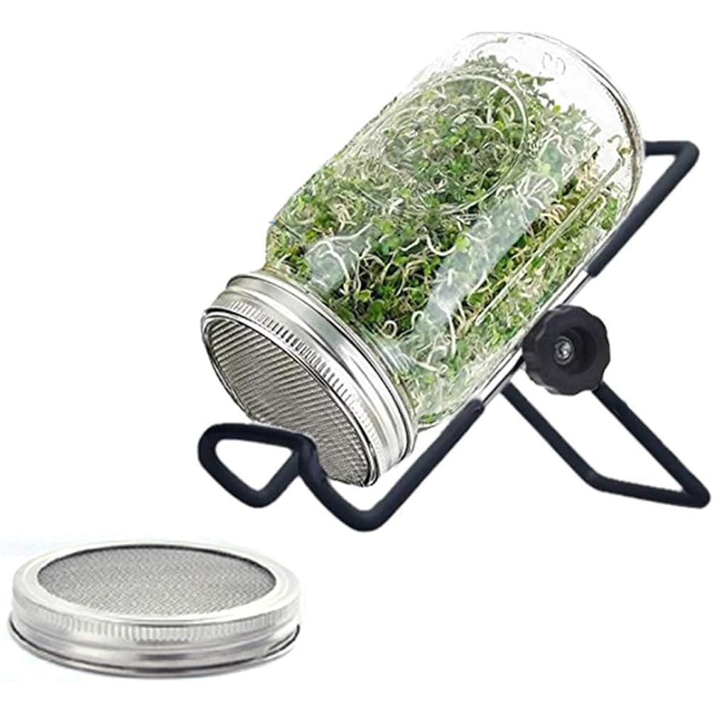 Sprouting Jar Lid (32oz Glass Jars) with 4 Pack Stainless Steel Sprouting Stands for Wide and Wide Mouth Mason Jar for Growing Organic Sprouts, Stainless Steel, 4 Pack