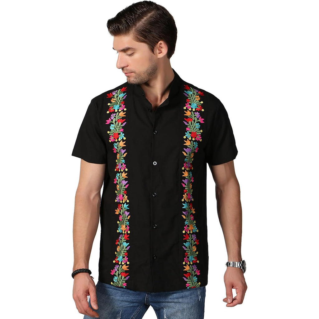Mexican Shirts For Men Traditional Men'S Guayabera Dress Shirts Mens Button Up Band Collar Dress Shirt Fiesta