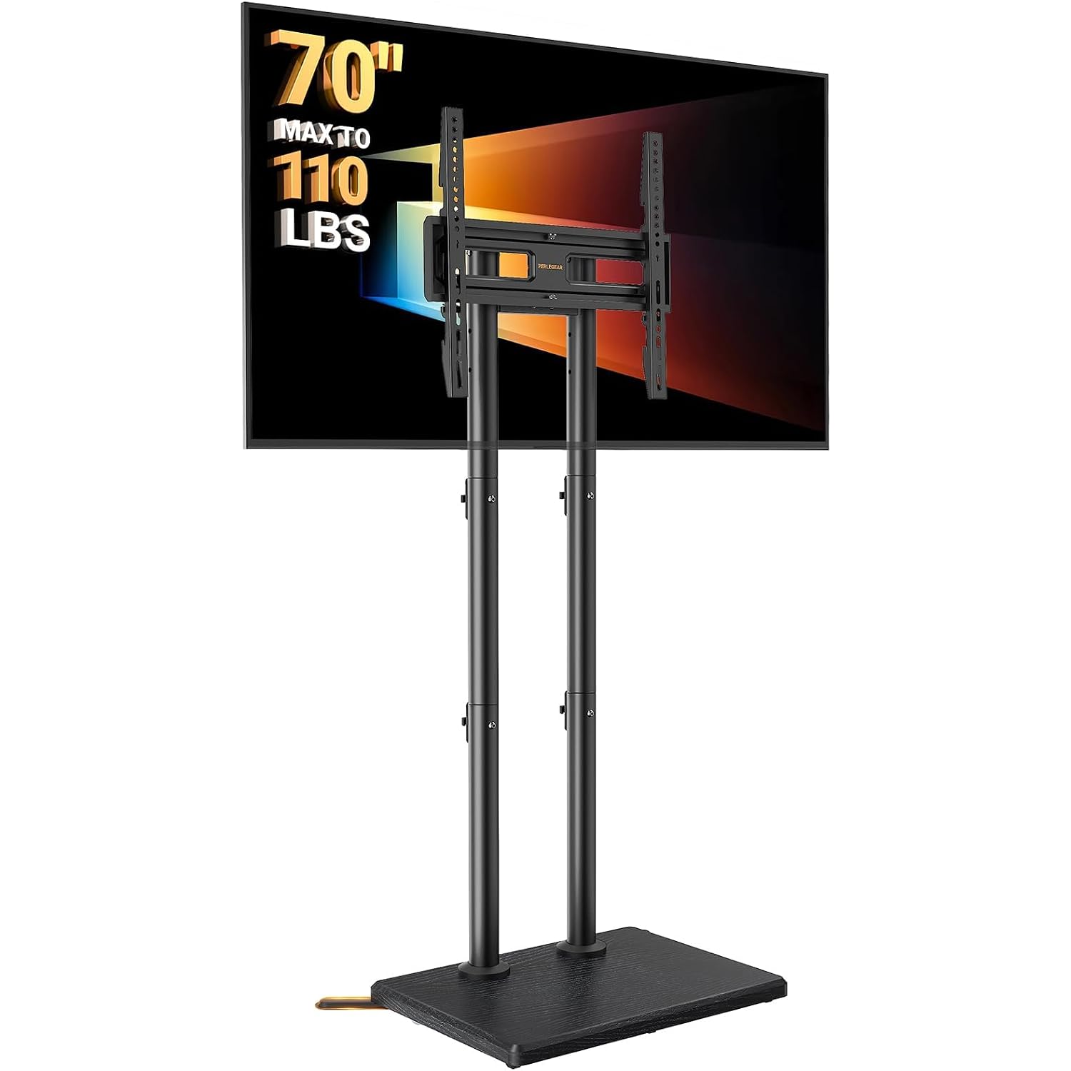 Perlegear Universal Floor Tv Stand For 32–70" Tvs Up To 110 Lbs, Height-Adjustable Tall Tv Stand With Solid Wood Base & Extra-Stable Anti-Tip Feet, Swivel Tv Mount For Bedroom, Vesa 400X400, Pgfls34B