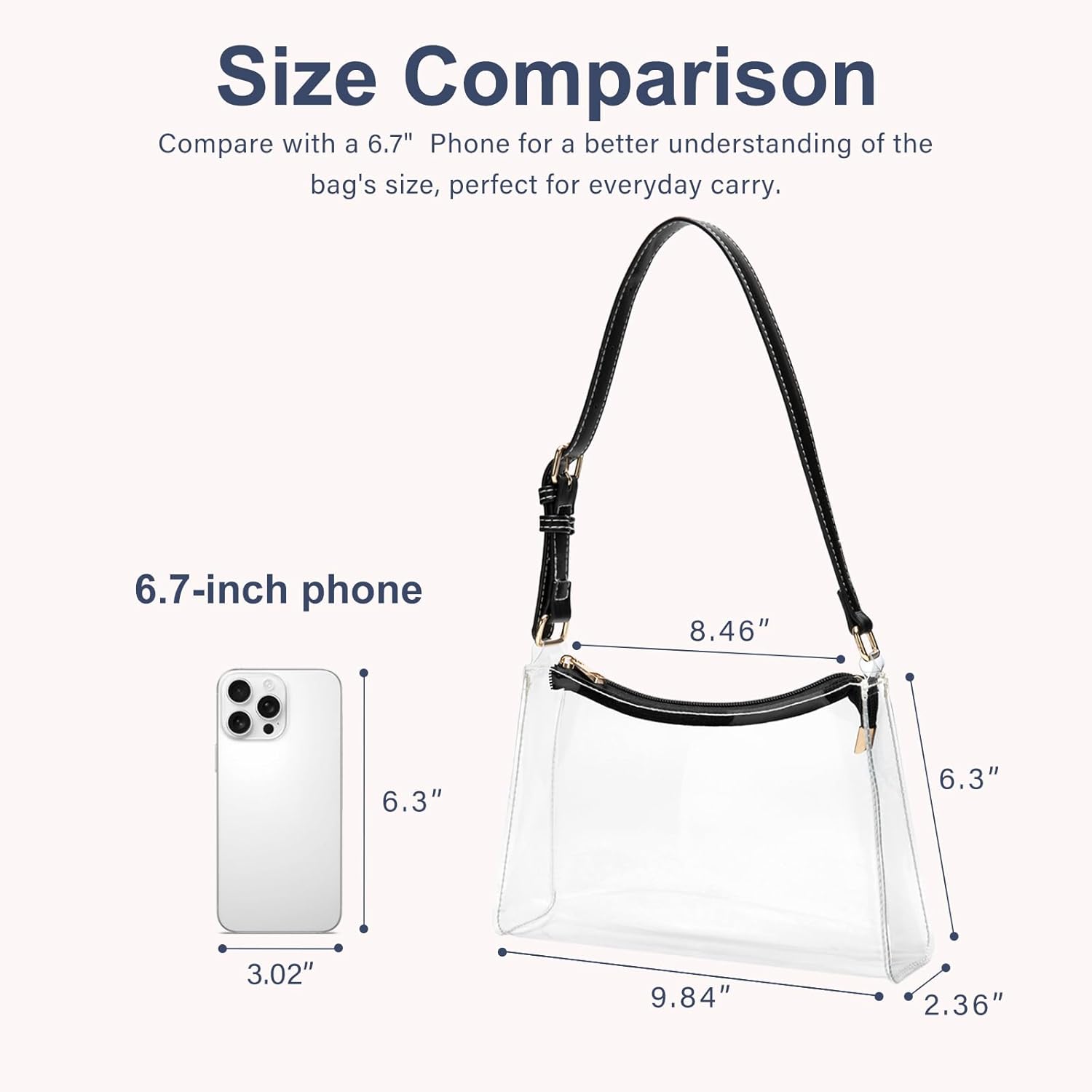Wuflyover Clear Bag for Stadium Events - Adjustable Strap Clear Shoulder Bag for Concerts & Sports, Game Day Approved