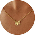 14K Gold Plated Dainty Pendant Butterfly Bead Boot Bee Baseball Flower Compass Airplane Heart Hummingbird Tree Necklace Simple Jewelry Gift for Women