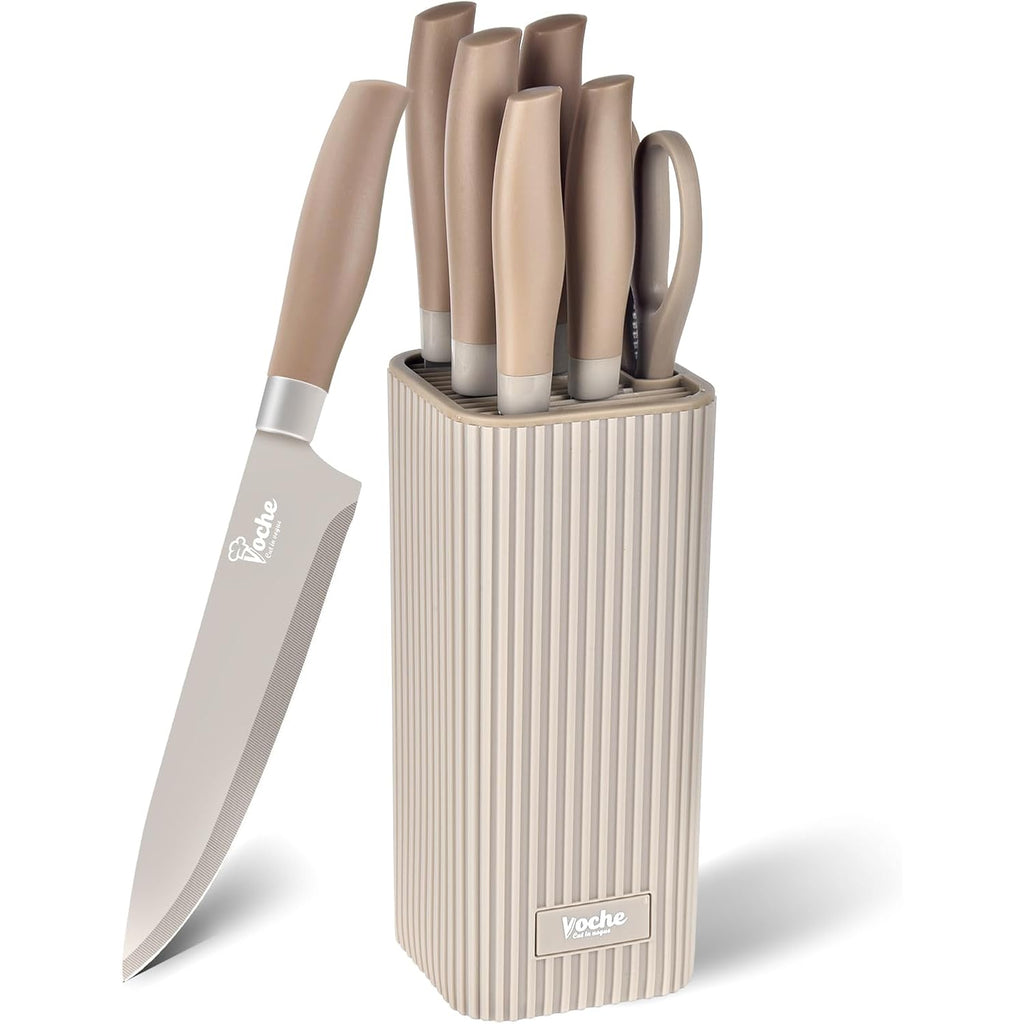 Knife Set, Kitchen Knife Set With Block, 7 Pcs Compact Knife Set, Knife Block Set Space Saving Stainless Steel Kitchen Knives With Scissors For Small Kitchens, Apartment & Everyday Cooking