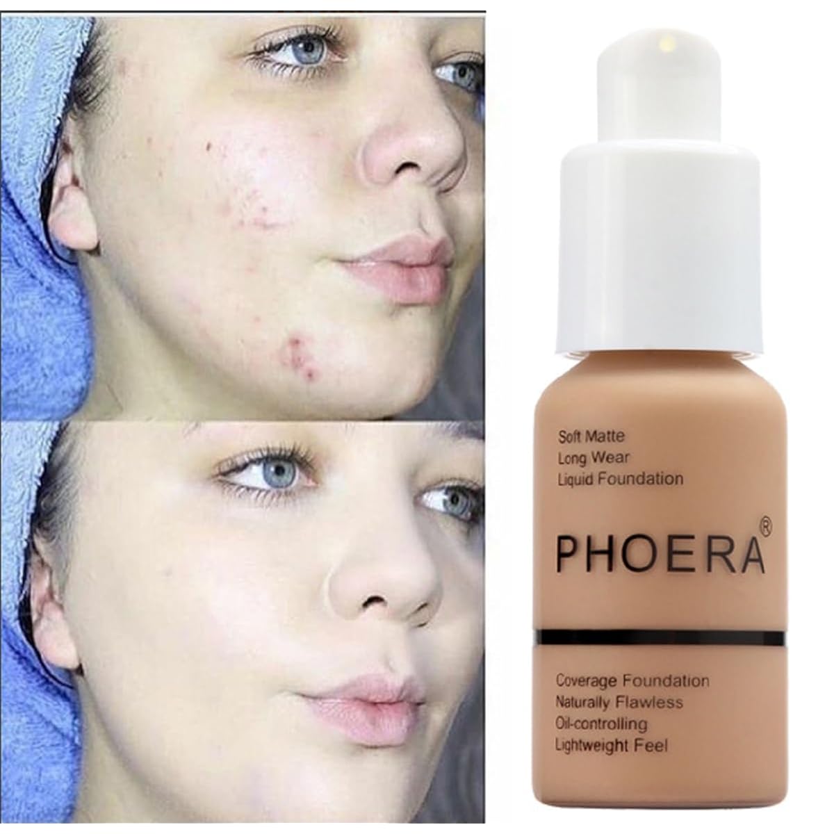 2 Pack Phoera Foundation, Flawless Soft Matte 24Hr Oil Control Full Coverage Foundation Makeup For Women.102 Nude-30Ml