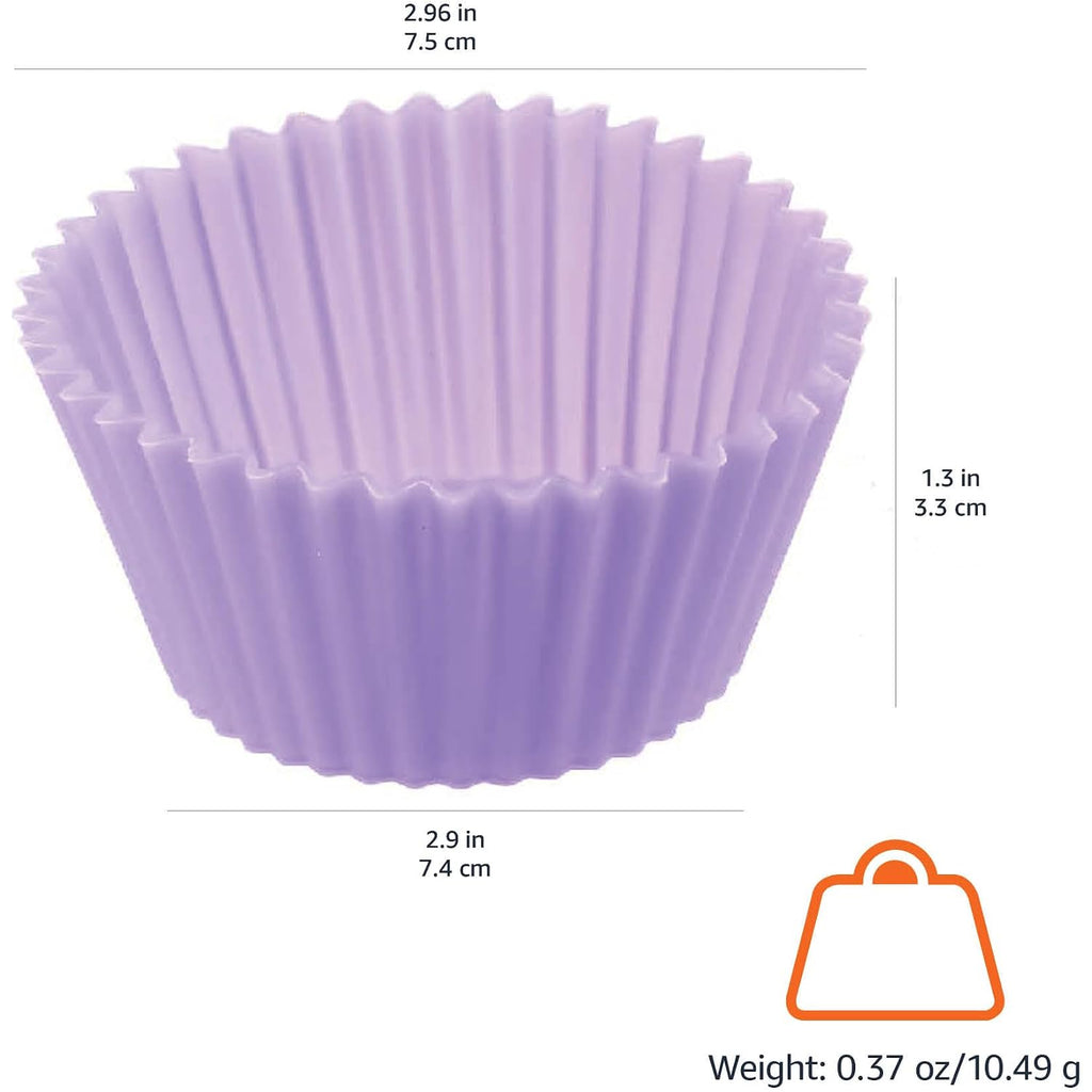 Amazon Basics Reusable Non-Stick Silicone Baking Cups, Bpa Free, Muffin Liners, Dishwasher Safe, Microwave And Oven Safe, 2.9 X 2.9 X 1.3 In (Lxwxh), Multicolor, 12-Pack