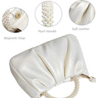 Beatfull Evening Purse Women Small Pearl Handbags Soft Leather Ruched Bag Wedding Bridal Clutch Party Prom Crossbody Purses
