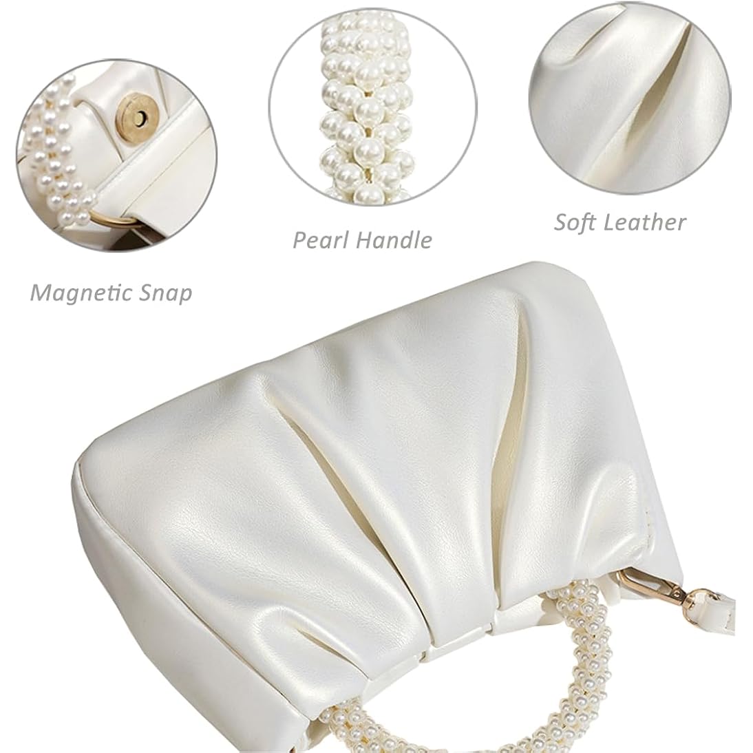 Beatfull Evening Purse Women Small Pearl Handbags Soft Leather Ruched Bag Wedding Bridal Clutch Party Prom Crossbody Purses