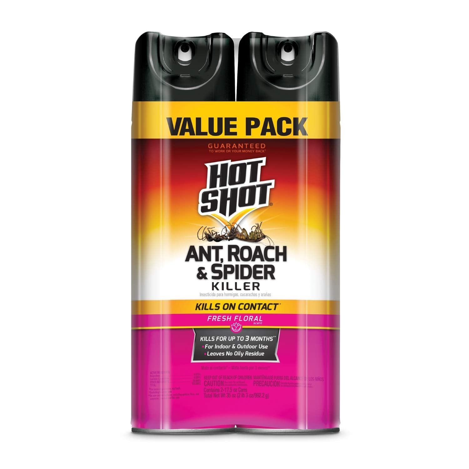 Hot Shot Ant, Roach & Spider Killer, 17.5 Ounces, Kills Roaches And Listed Ants On Contact, Indoor & Outdoor Insecticide Spray, Twin Pack