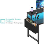 Lufeiya Black Gaming Desk With Led Lights And Power Outlets, 40 Inch Teen Writing Study Table Home Office Desks With Monitor Stand, Computer Desk With Charging Station Usb Port, Black
