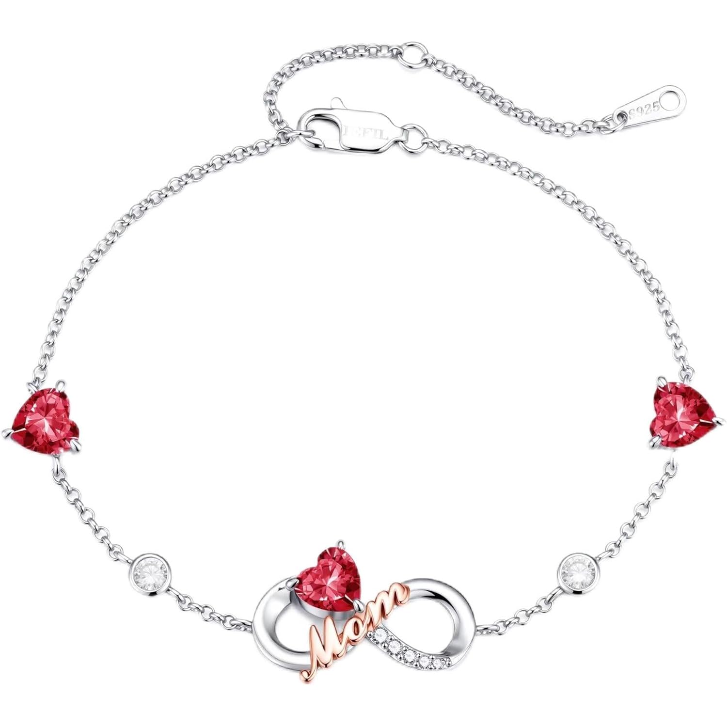 Iefil Mothers Day Gifts for Mom - 925 Sterling Silver Infinity Heart Birthstone Charm Bracelet, Birthday Gifts for New/Bonus Mom/Mother in Law
