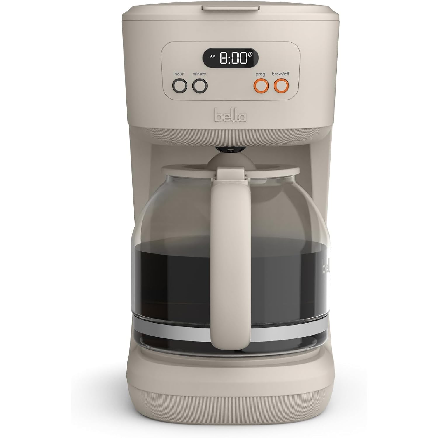 BELLA 12 Cup Programmable Coffee Maker, Reusable Dishwasher Safe Accessories, Easy LCD display, Auto Shutoff, 900 watt, Oatmilk