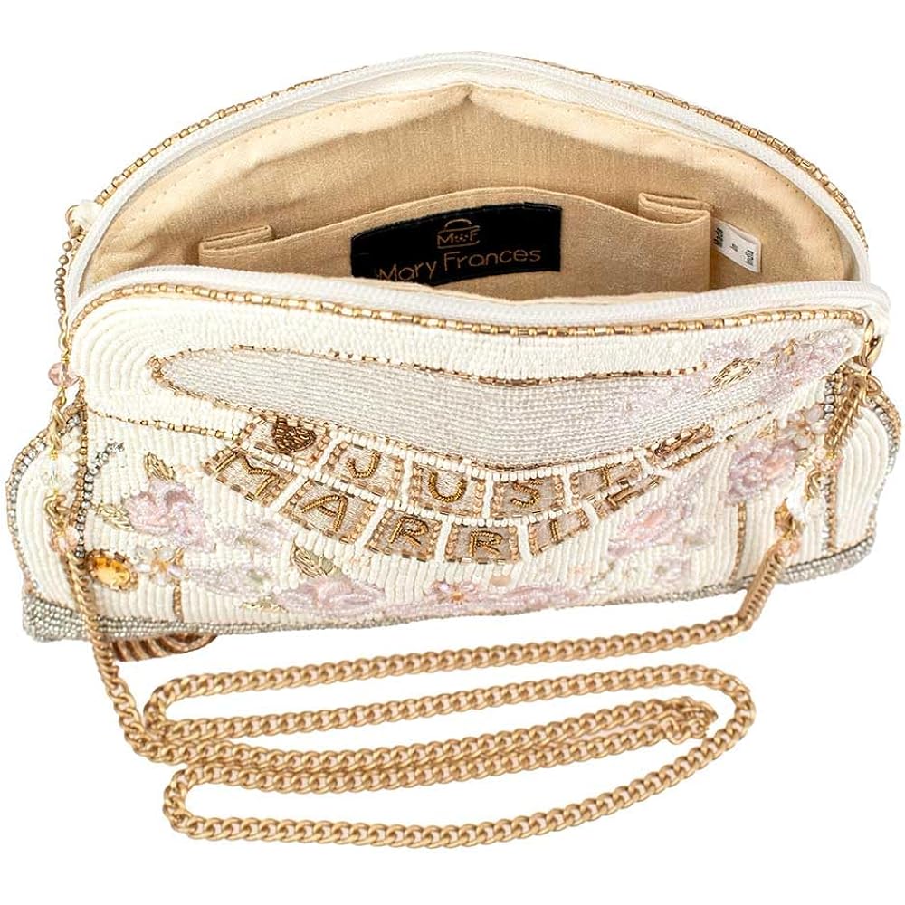Mary Frances Just Married Beaded Crossbody Handbag Clutch Bridal Car Novelty Purse, Ivory | Just Married Beaded Crossbody Handbag Bridal Car Novelty Clutch Purse Ivory Wedding Evening Party Travel Accessories