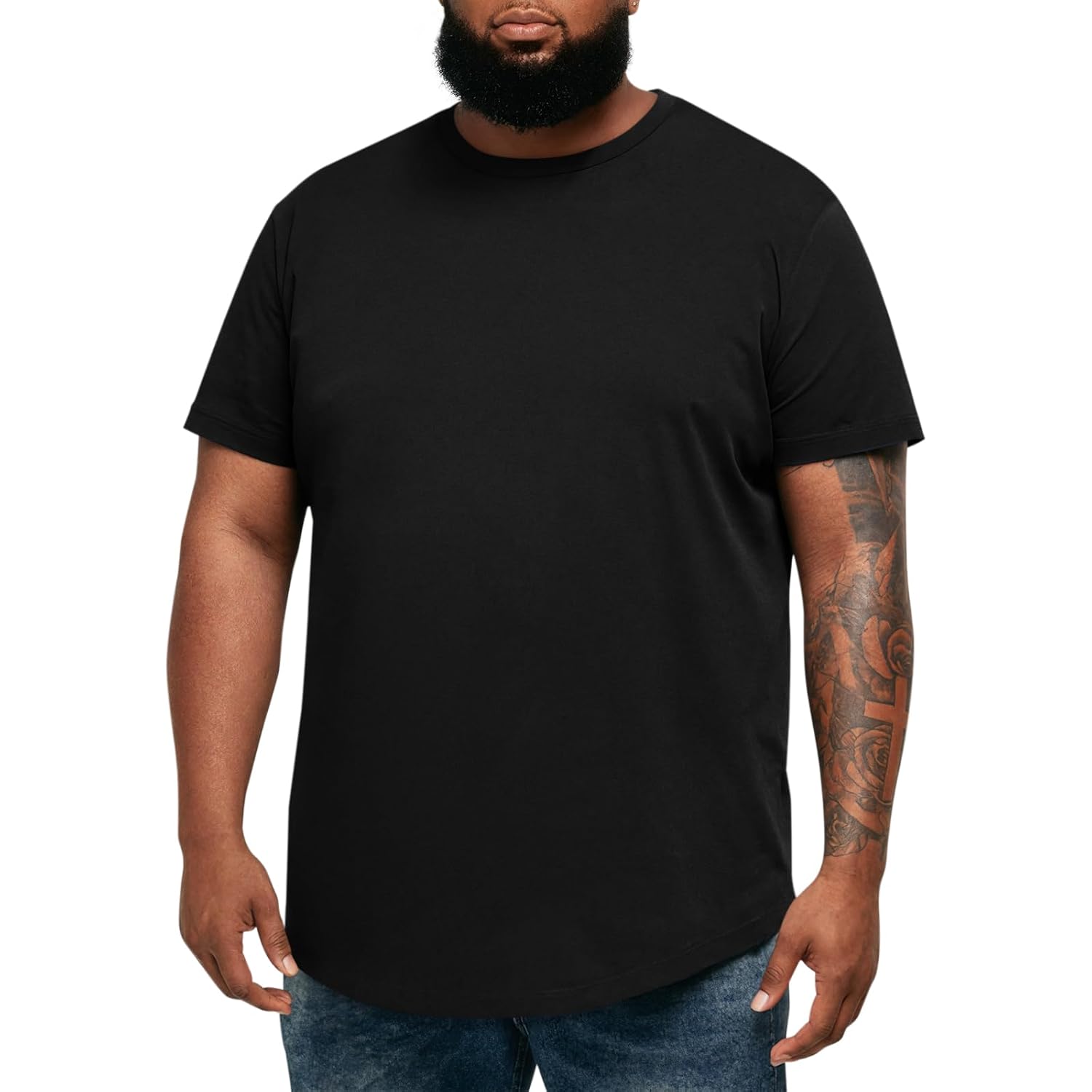 Runcati Mens Big And Tall Shirts Short Sleeve Crew Neck Casual T-Shirt Hipster Hip Hop Longline Tee Shirts
