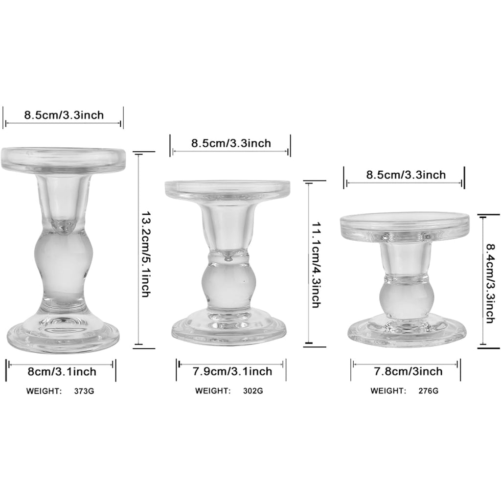 6-Piece Set of Glass Candlestick, Crystal Candlestick Holder Holder and Conical Candle, Christmas Candle Holder Decoration, Family Living Room Wedding Candle Holder (Clear 2sets)