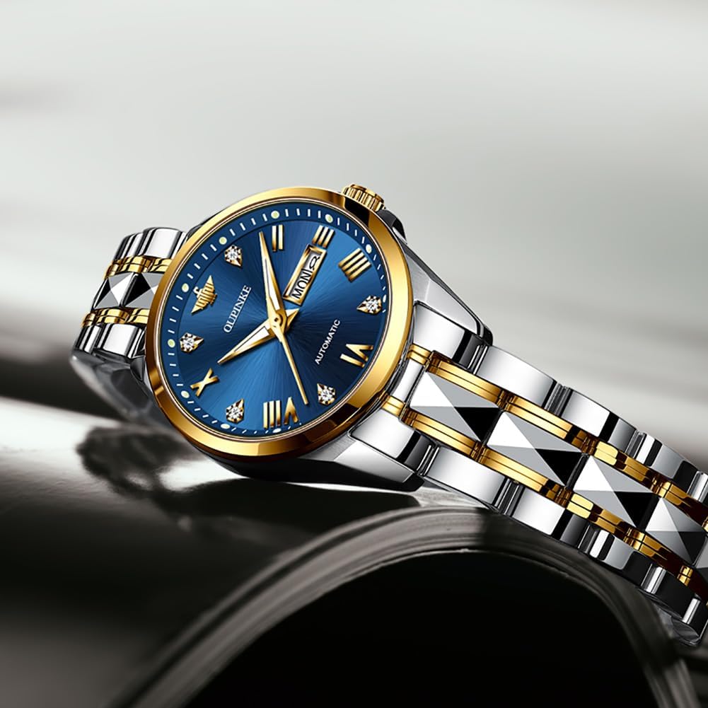 Olevs Ladies Automatic Women Watches Luxury Diamond Sapphire Crystal Watch Elegant Dress Mechanical Tungsten Steel Waterproof Date