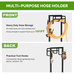 Garden Hose Holder With Stable Base And Tool Hooks, Gaviscity Heavy-Duty Metal Hose Hanger Garden Hose Storage Holds 151Ft Hose, Rustproof Freestanding Water Hose Holder For Outside, Yard, Lawn, Black