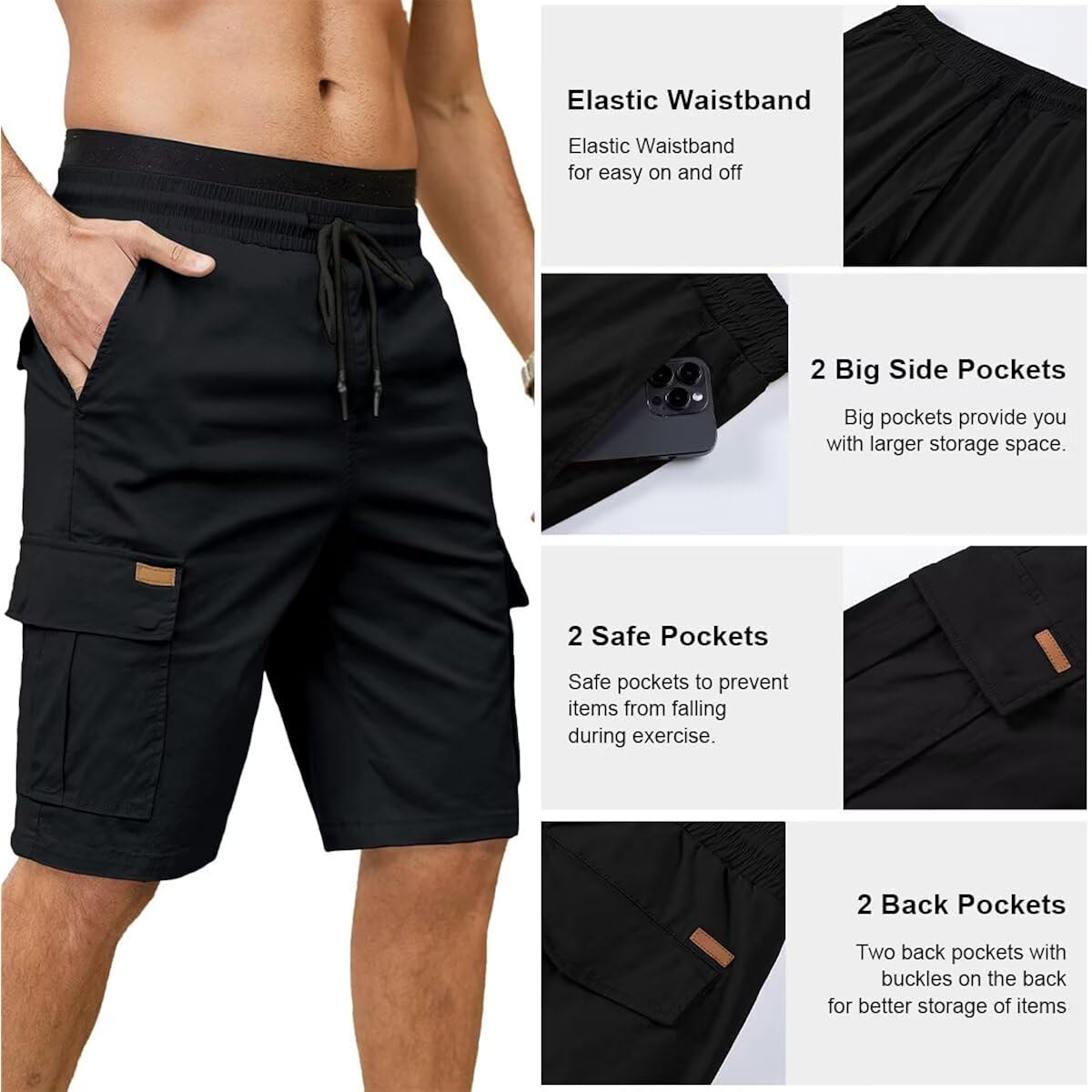 Dokotoo Men Mens Cargo Shorts Casual Waist Elastic Drawstring Outdoor Golf Shorts With 6 Pockets