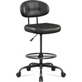 Misolant Drafting Chair Without Arms, Tall Office Chair With Footrest Ring For Standing Desk, Small Faux Leather Executive Office Chair With Adjustable Height For Bar Lab Counter Height Desk, Black